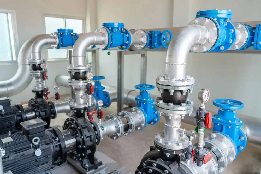 Commercial plumbing rough-in with valves and piping